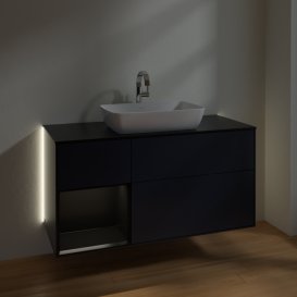 Тумба під раковину Villeroy & Boch Finion 120х50,1 см із підсвічуванням МДФ темно-синій матовий лак/скло чорне матове G822PDHG