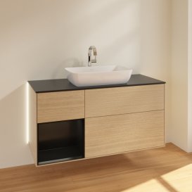 Тумба под раковину Villeroy & Boch Finion 120х50,1 см с подсветкой МДФ шпон дуба/стекло черное матовое G822PDPC