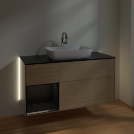 Тумба под раковину Villeroy & Boch Finion 120х50,1 см с подсветкой МДФ шпон дуба/стекло черное матовое G822PDPC