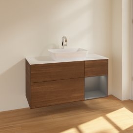 Тумба под раковину Villeroy & Boch Finion 120х50,1 см с подсветкой МДФ шпон грецкого ореха/стекло белое матовое F831GKGN