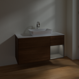 Тумба под раковину Villeroy & Boch Finion 120х50,1 см с подсветкой МДФ шпон грецкого ореха/стекло белое матовое F831GKGN