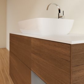 Тумба под раковину Villeroy & Boch Finion 120х50,1 см с подсветкой МДФ шпон грецкого ореха/стекло белое матовое F831GKGN