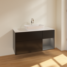 Тумба под раковину Villeroy & Boch Finion 120х50,1 см с подсветкой МДФ черный матовый лак/стекло белое матовое F831GKPD