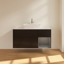 Тумба под раковину Villeroy & Boch Finion 120х50,1 см с подсветкой МДФ черный матовый лак/стекло белое матовое F831GKPD