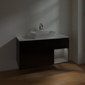 Тумба под раковину Villeroy & Boch Finion 120х50,1 см с подсветкой МДФ черный матовый лак/стекло белое матовое F831GKPD