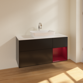 Тумба под раковину Villeroy & Boch Finion 120х50,1 см с подсветкой МДФ черный матовый лак/стекло белое матовое F831HBPD