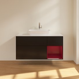 Тумба под раковину Villeroy & Boch Finion 120х50,1 см с подсветкой МДФ черный матовый лак/стекло белое матовое F831HBPD