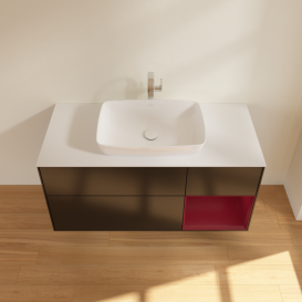 Тумба под раковину Villeroy & Boch Finion 120х50,1 см с подсветкой МДФ черный матовый лак/стекло белое матовое F831HBPD