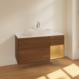 Тумба под раковину Villeroy & Boch Finion 120х50,1 см с подсветкой МДФ шпон грецкого ореха/стекло белое матовое F831HFGN