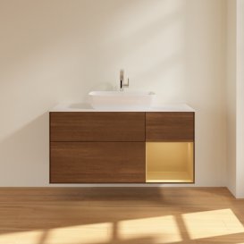 Тумба под раковину Villeroy & Boch Finion 120х50,1 см с подсветкой МДФ шпон грецкого ореха/стекло белое матовое F831HFGN