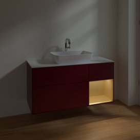 Тумба под раковину Villeroy & Boch Finion 120х50,1 см с подсветкой МДФ пион матовый лак/стекло белое матовое F831HFHB