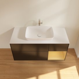 Тумба под раковину Villeroy & Boch Finion 120х50,1 см с подсветкой МДФ черный матовый лак/стекло белое матовое F831HFPD