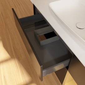 Тумба под раковину Villeroy & Boch Finion 120х50,1 см с подсветкой МДФ черный матовый лак/стекло белое матовое F831HFPD