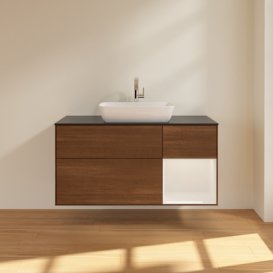 Тумба под раковину Villeroy & Boch Finion 120х50,1 см с подсветкой МДФ шпон грецкого ореха/стекло черное матовое F832GFGN