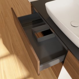 Тумба под раковину Villeroy & Boch Finion 120х50,1 см с подсветкой МДФ шпон грецкого ореха/стекло черное матовое F832GFGN