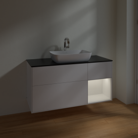 Тумба под раковину Villeroy & Boch Finion 120х50,1 см с подсветкой МДФ белый матовый лак/стекло черное матовое F832GFMT