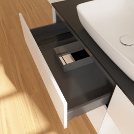 Тумба под раковину Villeroy & Boch Finion 120х50,1 см с подсветкой МДФ белый матовый лак/стекло черное матовое F832GFMT