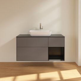 Тумба під раковину Villeroy & Boch Finion 120х50,1 см із підсвічуванням МДФ антрацит матовий лак/скло чорне матове F832PDGK