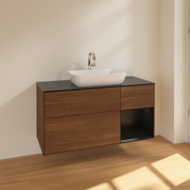 Тумба под раковину Villeroy & Boch Finion 120х50,1 см с подсветкой МДФ шпон грецкого ореха/стекло черное матовое F832PDGN