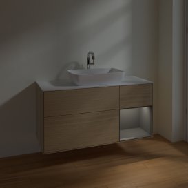 Тумба под раковину Villeroy & Boch Finion 120х50,1 см с подсветкой МДФ шпон дуба/стекло белое матовое F831GKPC