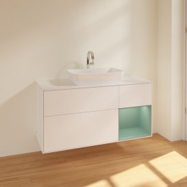 Тумба під раковину Villeroy & Boch Finion 120х50,1 см із підсвічуванням МДФ білий матовий лак/скло біле матове F831GMMT