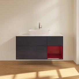 Тумба под раковину Villeroy & Boch Finion 120х50,1 см с подсветкой МДФ темно-синий матовый лак/стекло белое матовое F831HBHG