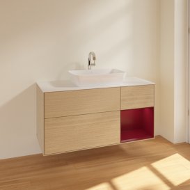 Тумба под раковину Villeroy & Boch Finion 120х50,1 см с подсветкой МДФ шпон дуба/стекло белое матовое F831HBPC