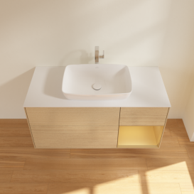 Тумба под раковину Villeroy & Boch Finion 120х50,1 см с подсветкой МДФ шпон дуба/стекло белое матовое F831HFPC