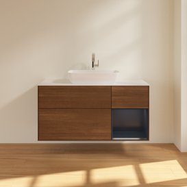 Тумба под раковину Villeroy & Boch Finion 120х50,1 см с подсветкой МДФ шпон грецкого ореха/стекло белое матовое F831HGGN