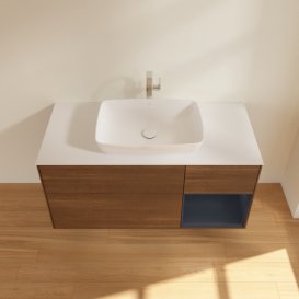 Тумба под раковину Villeroy & Boch Finion 120х50,1 см с подсветкой МДФ шпон грецкого ореха/стекло белое матовое F831HGGN