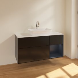 Тумба под раковину Villeroy & Boch Finion 120х50,1 см с подсветкой МДФ черный матовый лак/стекло белое матовое F831HGPD