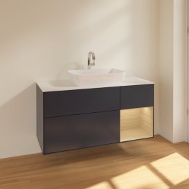 Тумба под раковину Villeroy & Boch Finion 120х50,1 см с подсветкой МДФ темно-синий матовый лак/стекло белое матовое F831PCHG