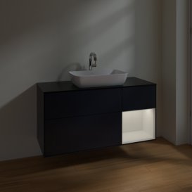 Тумба під раковину Villeroy & Boch Finion 120х50,1 см із підсвічуванням МДФ темно-синій матовий лак/скло чорне матове F832GFHG