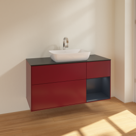 Тумба под раковину Villeroy & Boch Finion 120х50,1 см с подсветкой МДФ пион матовый лак/стекло черное матовое F832HGHB