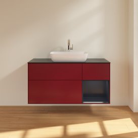 Тумба под раковину Villeroy & Boch Finion 120х50,1 см с подсветкой МДФ пион матовый лак/стекло черное матовое F832HGHB