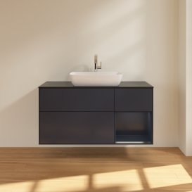 Тумба под раковину Villeroy & Boch Finion 120х50,1 см с подсветкой МДФ темно-синий матовый лак/стекло черное матовое F832HGHG