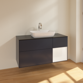 Тумба під раковину Villeroy & Boch Finion 120х50,1 см із підсвічуванням МДФ темно-синій матовий лак/скло чорне матове F832MTHG