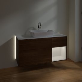 Тумба под раковину Villeroy & Boch Finion 120х50,1 см с подсветкой МДФ шпон грецкого ореха/стекло белое матовое G831GFGN