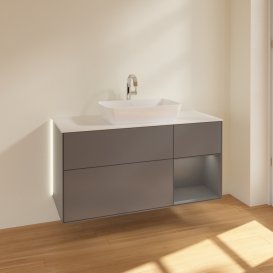 Тумба під раковину Villeroy & Boch Finion 120х50,1 см із підсвічуванням МДФ антрацит матовий лак/скло біле матове G831GKGK