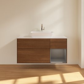 Тумба під раковину Villeroy & Boch Finion 120х50,1 см із підсвічуванням МДФ шпон волоського горіха/скло біле матове G831GKGN