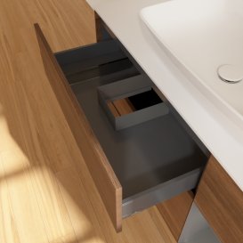 Тумба під раковину Villeroy & Boch Finion 120х50,1 см із підсвічуванням МДФ шпон волоського горіха/скло біле матове G831GKGN