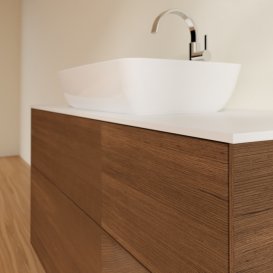 Тумба под раковину Villeroy & Boch Finion 120х50,1 см с подсветкой МДФ шпон грецкого ореха/стекло белое матовое G831GNGN