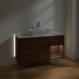 Тумба под раковину Villeroy & Boch Finion 120х50,1 см с подсветкой МДФ шпон грецкого ореха/стекло белое матовое G831GNGN