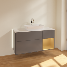 Тумба під раковину Villeroy & Boch Finion 120х50,1 см із підсвічуванням МДФ антрацит матовий лак/скло біле матове G831HFGK