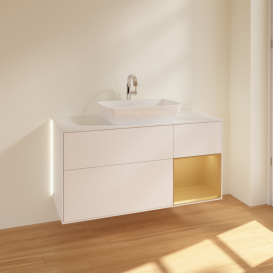 Тумба під раковину Villeroy & Boch Finion 120х50,1 см із підсвічуванням МДФ білий матовий лак/скло біле матове G831HFMT