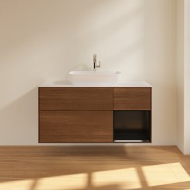 Тумба под раковину Villeroy & Boch Finion 120х50,1 см с подсветкой МДФ шпон грецкого ореха/стекло белое матовое G831PDGN