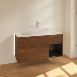 Тумба под раковину Villeroy & Boch Finion 120х50,1 см с подсветкой МДФ шпон грецкого ореха/стекло белое матовое G831PDGN