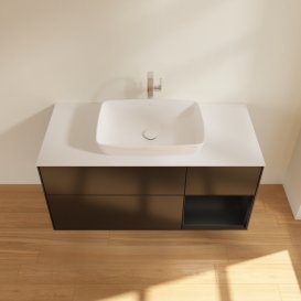 Тумба под раковину Villeroy & Boch Finion 120х50,1 см с подсветкой МДФ черный матовый лак/стекло белое матовое G831PDPD