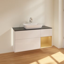 Тумба под раковину Villeroy & Boch Finion 120х50,1 см с подсветкой МДФ глянцевый белый лак/стекло черное матовое G832HFGF