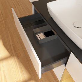 Тумба под раковину Villeroy & Boch Finion 120х50,1 см с подсветкой МДФ глянцевый белый лак/стекло черное матовое G832HFGF